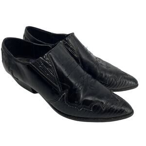 vintage 9 & CO women 7M Black Leather western heel pointed ankle embossed boots